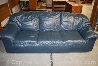 Italian Made Navy Leather Three Cushion Sofa